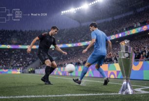 Night football photo: anonymous Germany and Italy players battle for the ball under rain