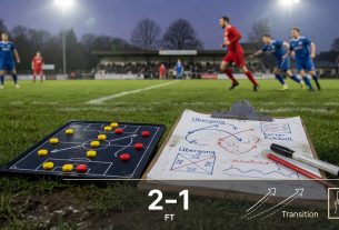 Photographic landscape 16:9. High sideline vantage over a modest community pitch in Gelnhausen during