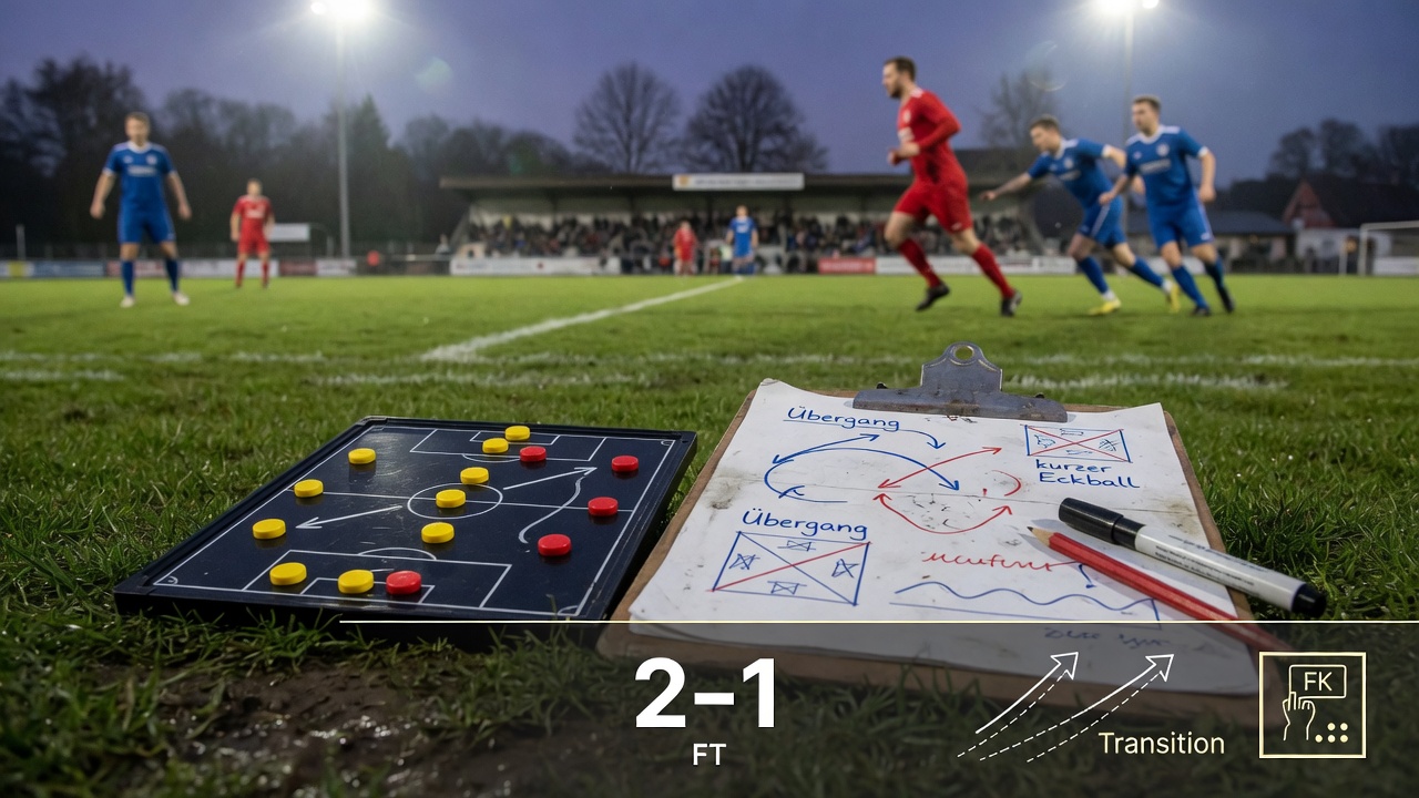 Photographic landscape 16:9. High sideline vantage over a modest community pitch in Gelnhausen during